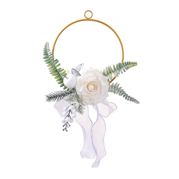 Corona de flores de metal con forma de aro, rosas artificiales, marco redondo de hierro, ideal para damas de honor, bodas y decoración de pared.