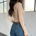 thumbnail image 4 of AherBiu Crop Tops for Women Ribble Knitted Cardigan Button down V Neck Slim Fitted Going out Tops, 4 of 5
