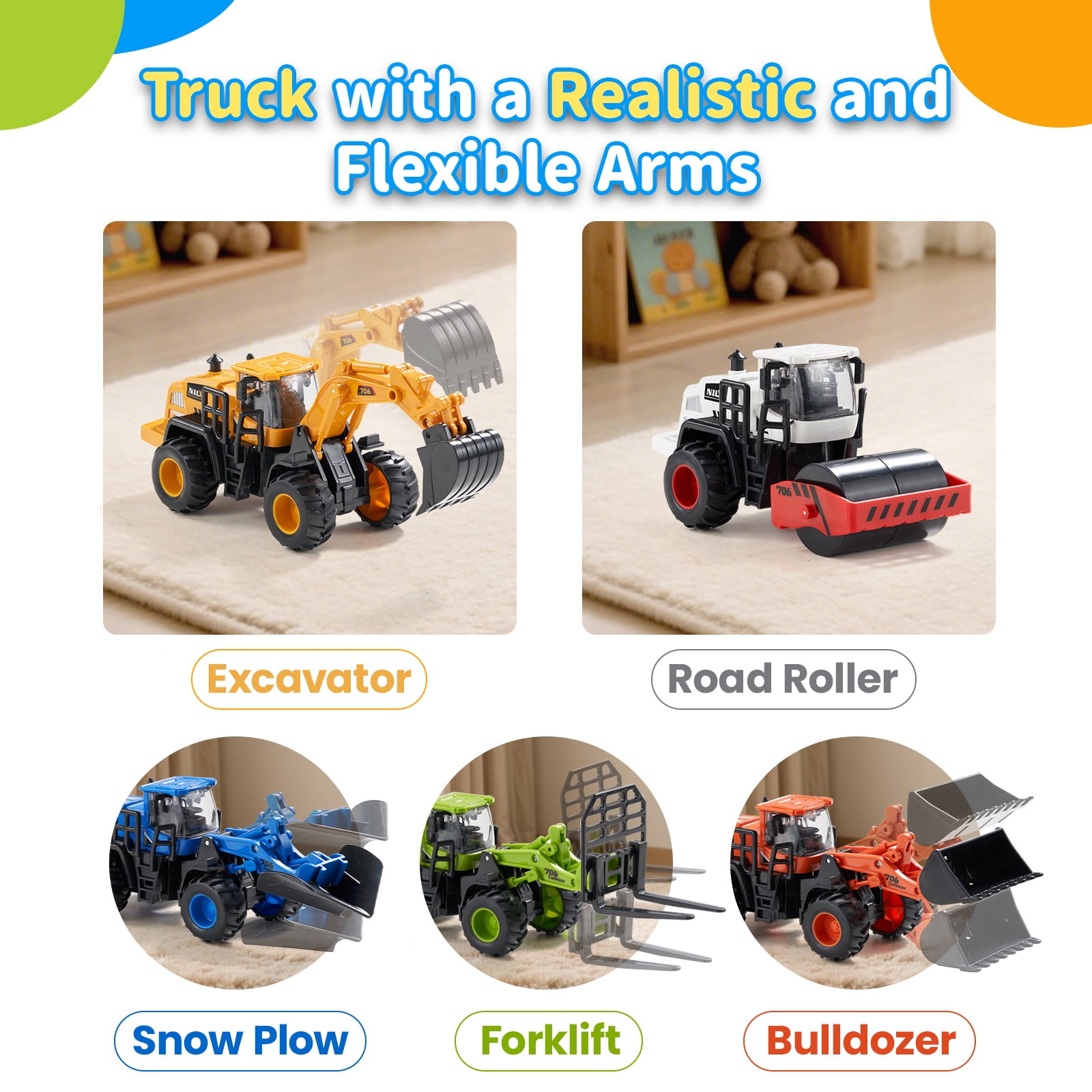 Dimoarch Construction Trucks Toys for Boys 3 4 5 6 Years Old, Kids Friction Powered Trucks Vehicles Sandbox Beach Excavator Toys for Boys, Birthday Gift for Toddlers