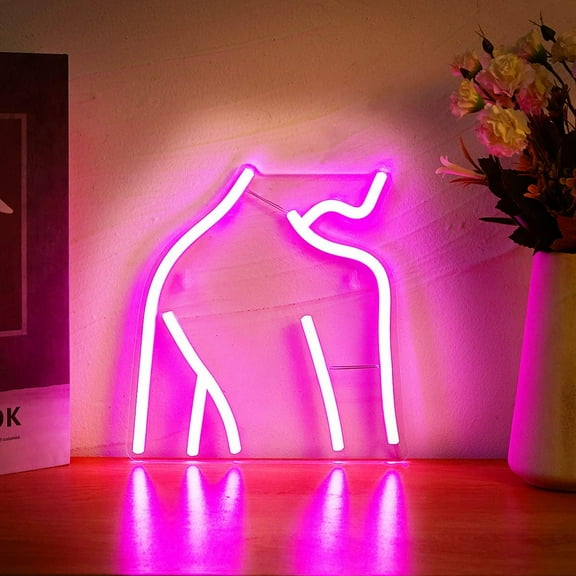 Pink LED Neon Sign Lady Cute Neon Light, USB Powered Neon Signs Night Light, 3D Wall Art & Game room Bedroom Living Room Decor lamp Holiday Gift for Children Kids Girls (Back)