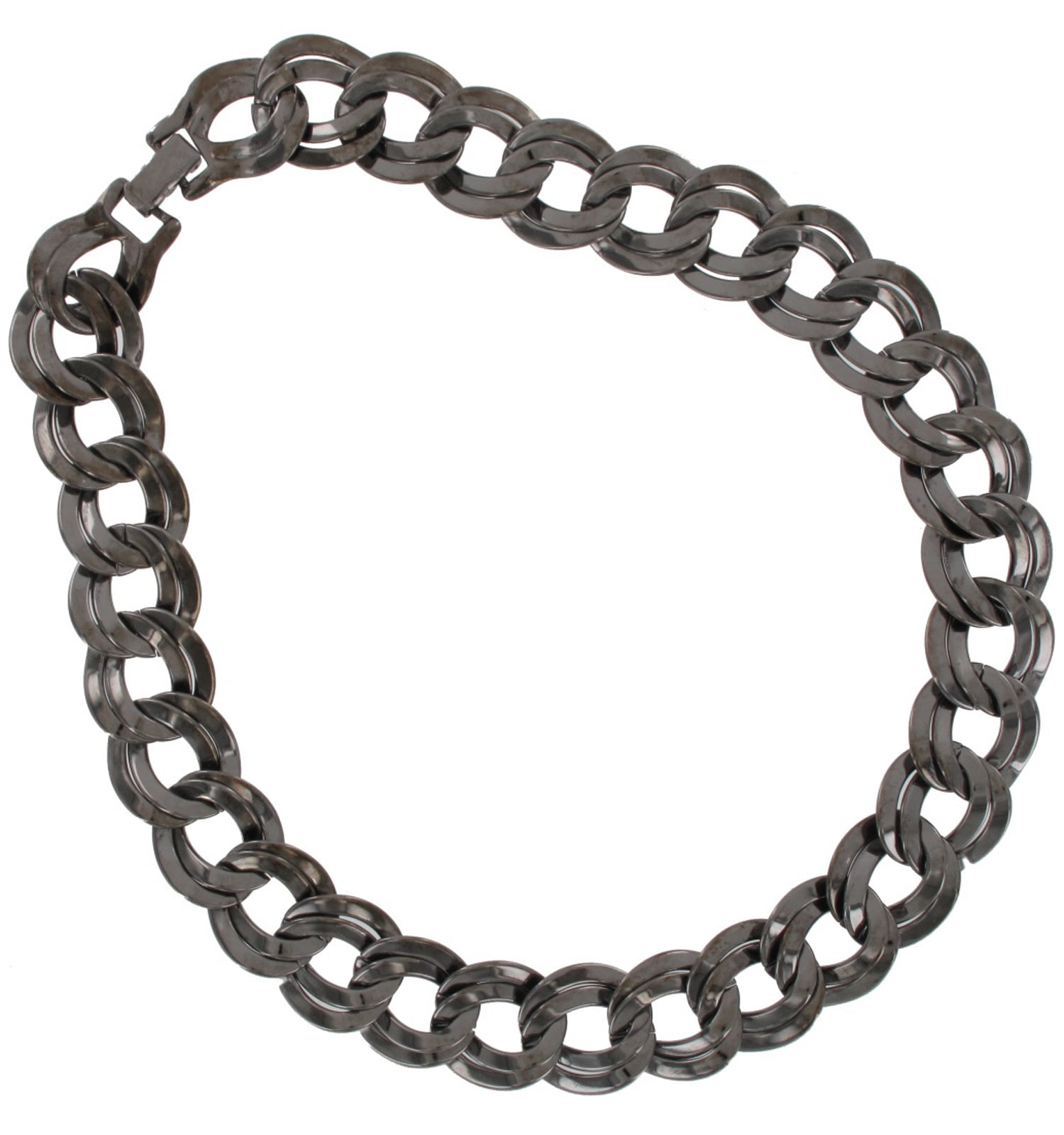 Ky & Co Gunmetal Gray Tone Wide Chunky Double Curb Chain Link Necklace 18" Ladies Adult Female Women
