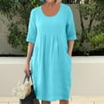 thumbnail image 2 of Kmdttou Women's Summer Fashionable Loose Casual Dress Straight Tube Solid Color Pocket Round Neck Medium Length Dress Round Neck Dress A-Line Swing V-Neck 3/4 Sleeve,Chic Day Dresses for Ladies, 2 of 5