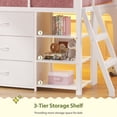 thumbnail image 5 of Low Loft Bed Twin Size with 6 Storage Drawers, Metal Loft Bed with 5-Tier Mobile Bookshelf and LED Lights, Under-Bed Play Space, No Box Spring Needed, White, 5 of 9