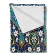 thumbnail image 2 of Moroccan Soft Flannel Fleece Throw Blanket, Ottoman Folkloric Art Inspired Abstract Aged Middle Age Renaissance Print, Cozy Plush for Indoor and Outdoor Use, 70" x 90", Navy Blue, by Ambesonne, 2 of 5