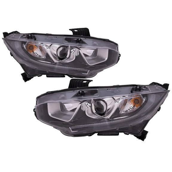 EPIC LIGHTING CAPA OE Style Halogen Headlights Chrome Bezel Assembly Replacement for HONDA 16-18 CIVIC 4D 2D COUPE 2019 COUPE SI [ HO2502173C HO2503173C 33150TBAA01 33100TBAA01 ] Pair