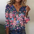 thumbnail image 1 of ICHUANYI Clearance Women's Casual Printing Three Quarter Sleeve V Neck Button T-Shirt Tees Blouse(Dark Blue, XXL) ICHUANYI WER2023081100354, 1 of 5