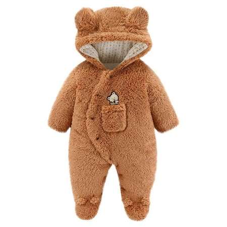 

Infant Baby Boys and Girls Autumn and Winter One Piece Romper Cute Little Bear Ears Hooded Creeper Suits Thickened Warm Jumpsuit