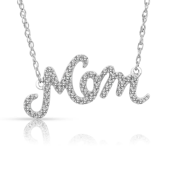 ARAIYA JEWELRY 925 Sterling Silver Diamond Mom Pendant Necklace for Women (1/4 Cttw, I-J Color, I2-I3 Clarity), 18"