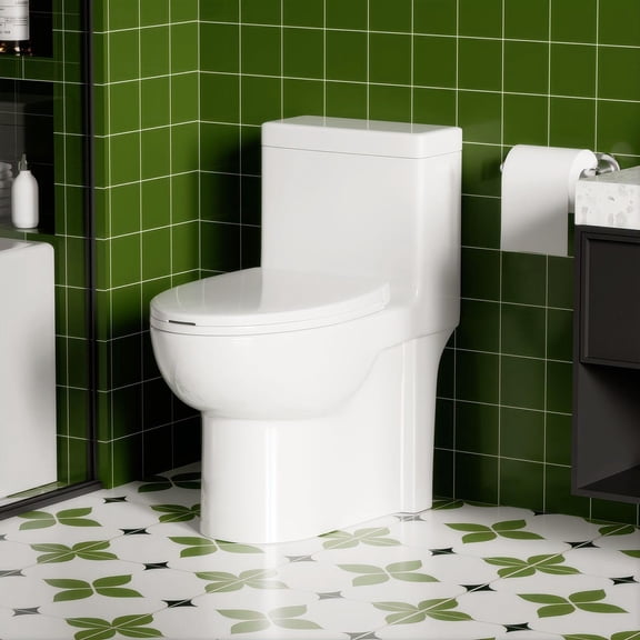 One Piece Elongated Toilet with Siphonic Side Press Single Flush,Soft Closing Seat,1.28 GPF,White