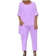 thumbnail image 5 of Cute Loungewear Sets for Women New Women's Solid Color Round Neck Short Sleeve and Pants Sets with Pockets B-43 Purple 4XL, 5 of 7