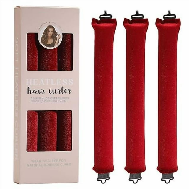 JP Soft Satin Heatless Hair Curler for Women - Overnight No - Heat Styling Rods, Sleep - In Curls for All Hair Types(3PCS, Red)