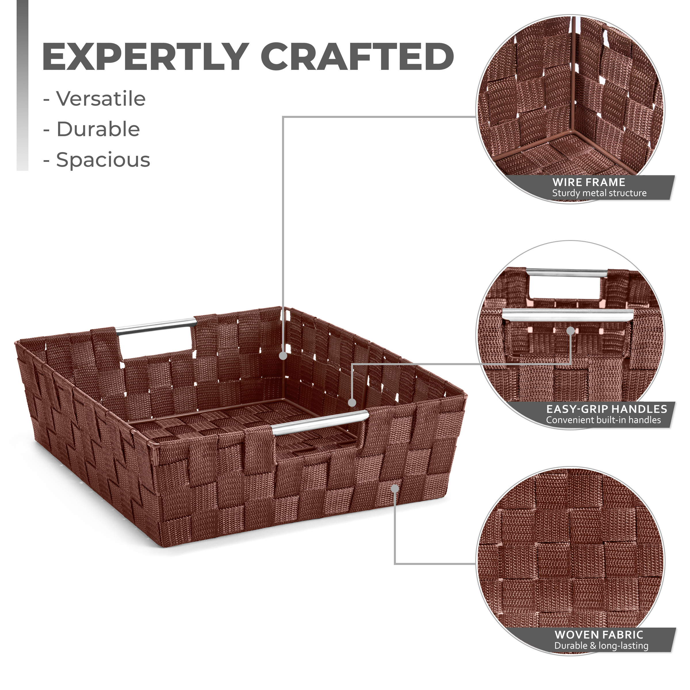 Sorbus Set of 9 Large Storage Baskets for Organizing, Mesh Hand-Woven Basket, Linen Closet Organizers and Storage, Organizer Storage Baskets for Shelves, Organizers and Storage (Chocolate)
