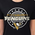 thumbnail image 3 of Women's G-III 4Her by Carl Banks Black Pittsburgh Penguins Super-Slim Lightweight Pinstripe Circle Graphic T-Shirt, 3 of 3