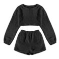 thumbnail image 1 of Women's Fuzzy Lounge Casual Pajamas Sets Long Sleeve Fleece Pullover And Shorts Pants Set 2 Piece Fluffy Loungewear Sleepwear, 1 of 4
