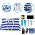 thumbnail image 1 of Large Beach Bag Canvas Striped Tote Bag Durable Tote Shoulder Bag with Waterproof Phone Case, Bottle Opener and Key Holder, 1 of 7