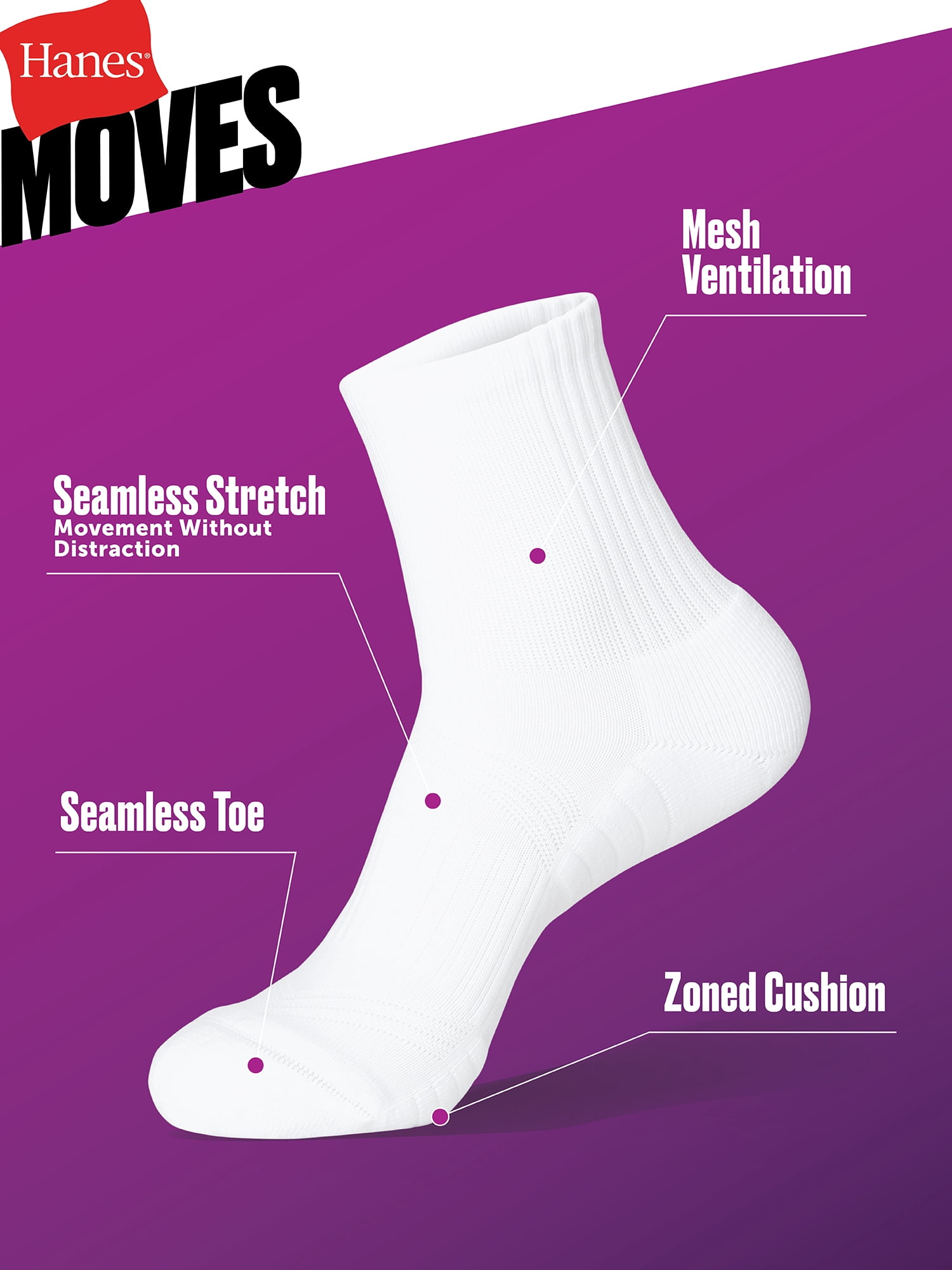 Hanes Womens Mid Crew Socks, 3 Pairs, Moves Impact Zone Athletic Socks for Women