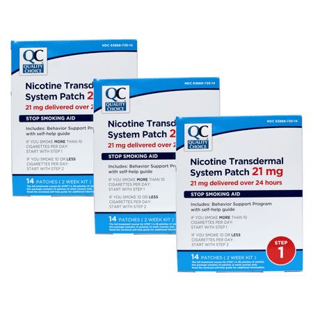 Quality Choice Nicotine Transdermal System Patch 21 mg Stop Smoking Aid 14 Patches for 2 Weeks Pack of 3