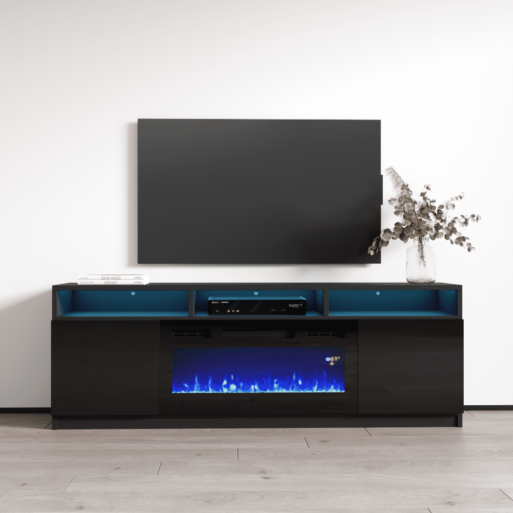 Reno 05 Electric Fireplace Modern 63" TV Stand Black