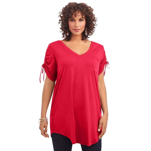 Roaman's Women's Plus Size Ruched Sleeve Ultra Femme Tunic
