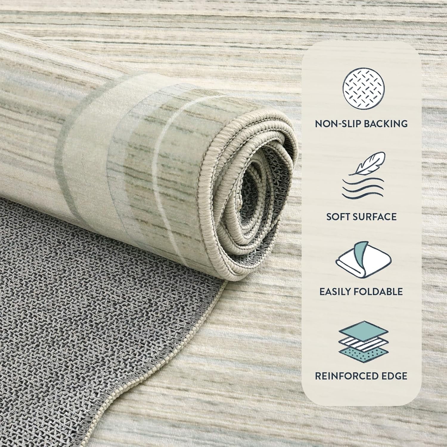 Wonnitar 2.6'x8' Scalloped Striped Hallway Runner Rug, Washable Kitchen Runner Rug, Soft Low Pile Beige Indoor Accent Rug for Entryway, Bathroom, Bedroom, Laundry