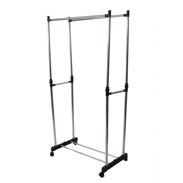 Zimtown Adjustable Double Rail Rolling Clothing Garment Shoe Rack Shelf