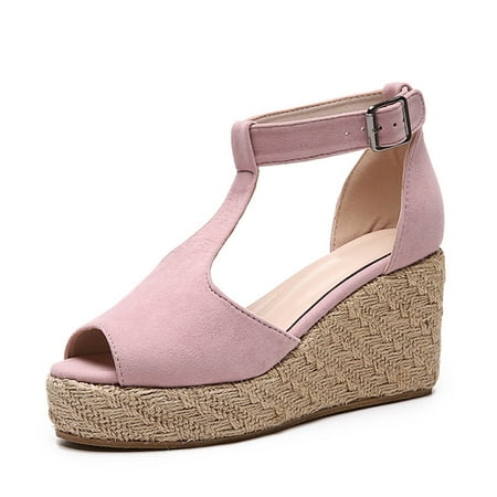 

Sentuca Fashion Women Ankle Strap Summer Hemp Rope Sandals Heeled Sandals Shoes