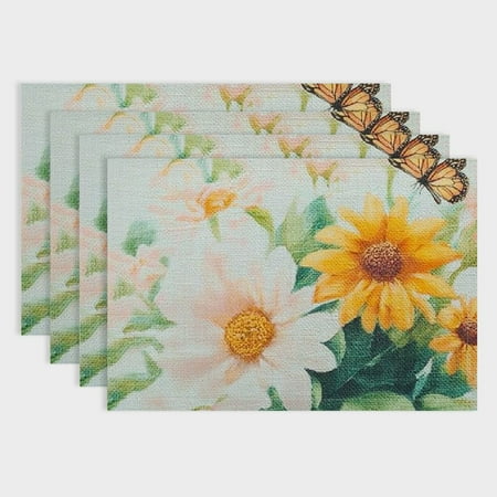 

Pratyus Flowers Butterfly Linen Dining Table Placemats Set of 4 for Birthday Parties Christmas Restaurants Buffets & Home Decoration 18x12in