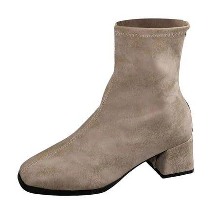 GHSOHS Boots for Women Zipper Winter Boots Ankle Booties Shoes Knee High Boots Women Ladies  Square Toe Thick Heel Back Zipper Short Tube Small Leather Boots High Heels Western Cowgirl Boots Size 40