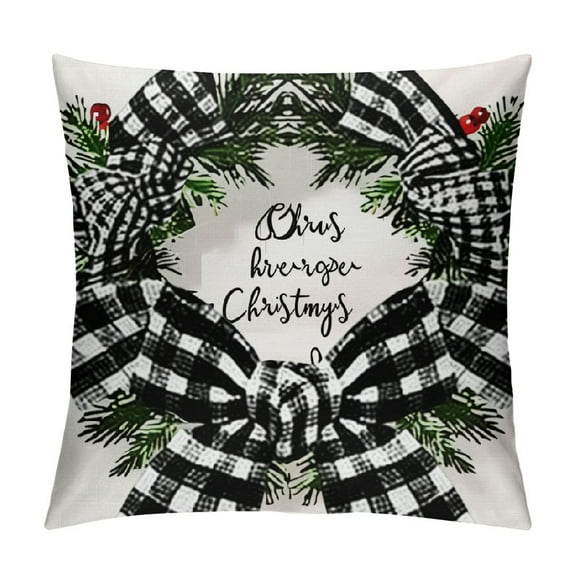 PHYHOO Christmas Pillow Covers Black White Buffalo Plaid Wreath Decorative Christmas Throw Pillow Cases Christmas Winter Holiday Farmhouse Cushion Case