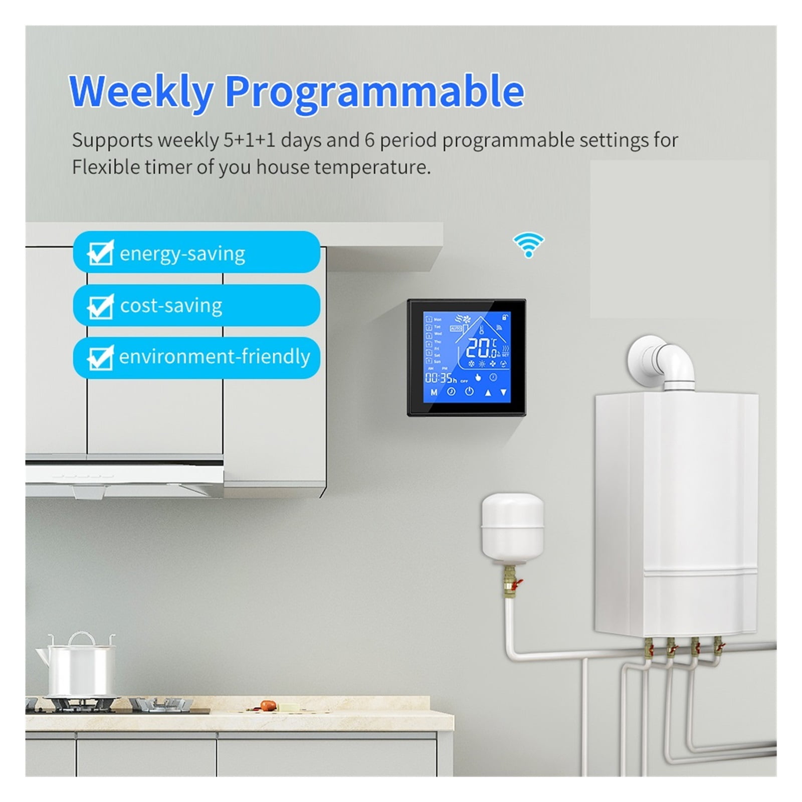 Thermostat, Electric Floor Heating Water/Gas Boiler Thermostat, Digit Temperature Controller