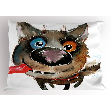 Animal Pillow Sham Funny Dog Puppy Smiling Best Companion Happy Creature Humor Grunge Print, Decorative Standard Queen Size Printed Pillowcase, 30 X 20 Inches, Cocoa Red Orange Blue, by (Bose Companion 20 Best Price)