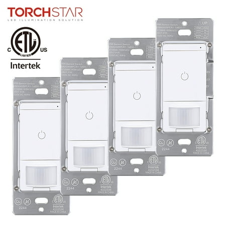 

TORCHSTAR PIR Motion Sensor Switch One Way Adjustable Time and Sensitivity ETL and FCC Listed for Kitchen Garage Hotel Living Room Pack of 4