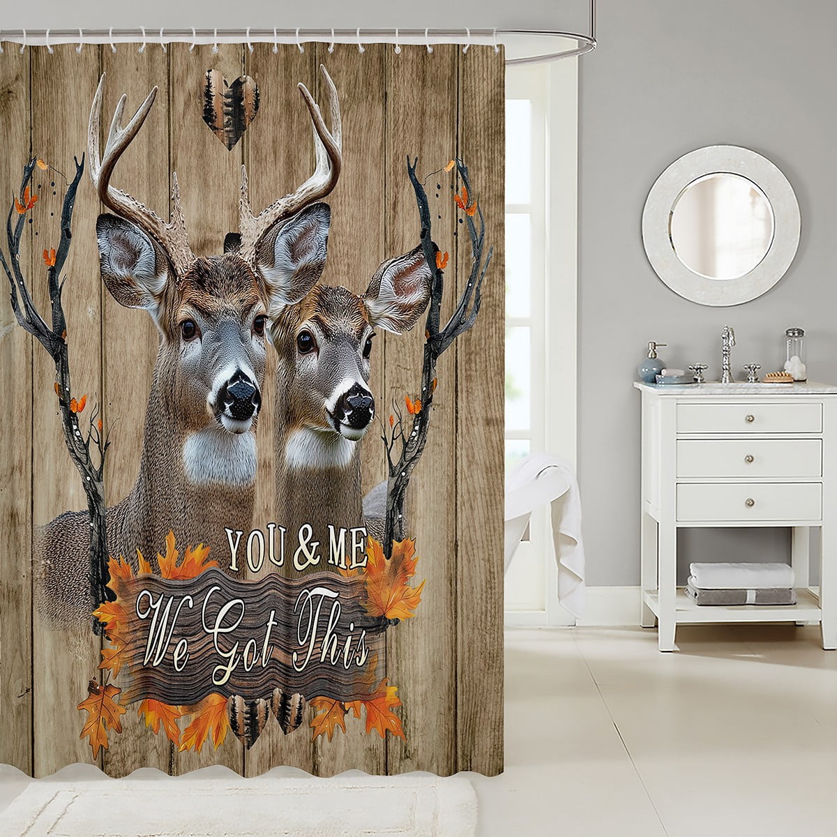 Deer Shower Curtains Wooden Decor Fabric Shower Curtain,Western Bathroom Shower Curtain Sets 72"Wx72"L Hunting Deer Shower Curtain Wildlife Hunting Bath Curtain Valentines Day Gifts
