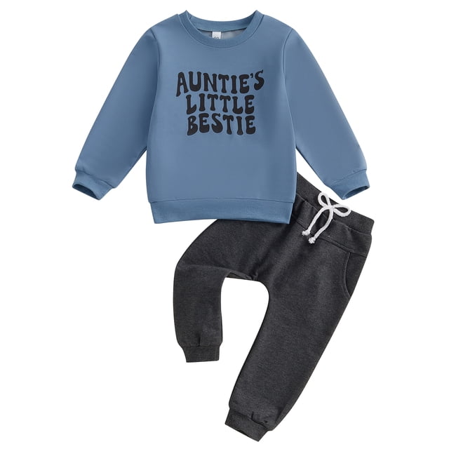 Gupgi 2pcs Fall Baby Boy Girl Long Sleeve Letters Print Pullover Solid Color Elastic Waist Sweatpants