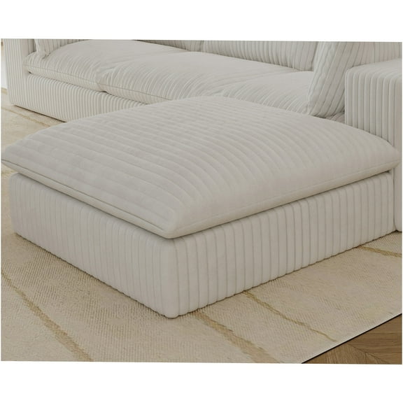 JERFIT Modular Cloud Sectional Sofa with Feather Cushions, Plush Corduroy Fabric, Deep Seating for Living Room, Apartment, No Tools Assembly, White