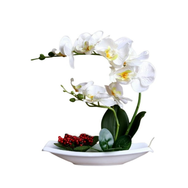 Bewildely Orquídeas artificiales plantas de flores falsas hermosa imitación vívida para boda hogar balcón arreglo adornos Decoración Blanco