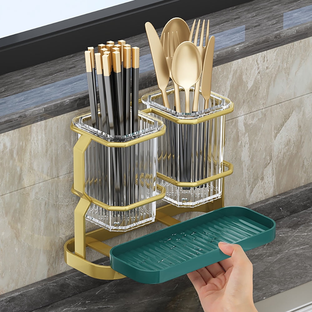 Kitchen Utensil Organizer, Countertop Cutlery Storage Rack with Knife Holder(White)