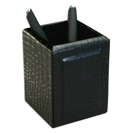 Crocodile Leather Pencil Cup - Black Crocodile Embossed Leather Pencil Cup