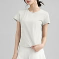 thumbnail image 2 of Summer Casual T-Shirts for Women Cotton Short Sleeve Workout Crop Tops Crew Neck Base Tees Plain Tshirts (XL, White), 2 of 4