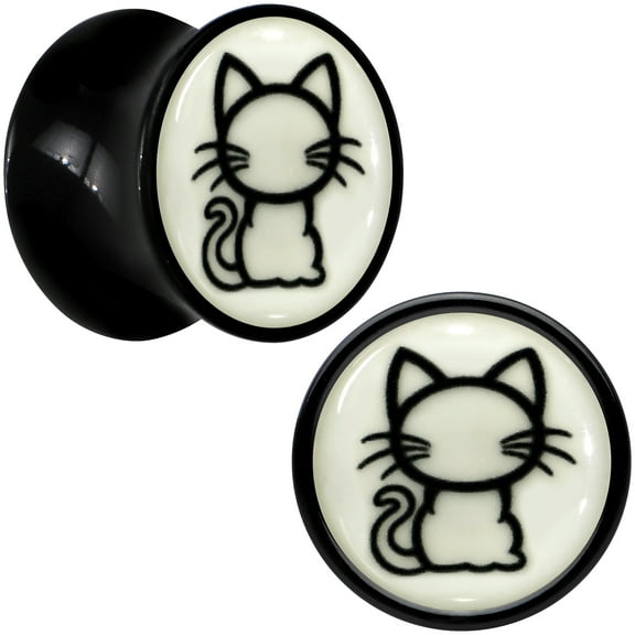 Body Candy 00 Gauge Glow in the Dark Kitty Cat Black Acrylic Saddle Plug Set of 2pc