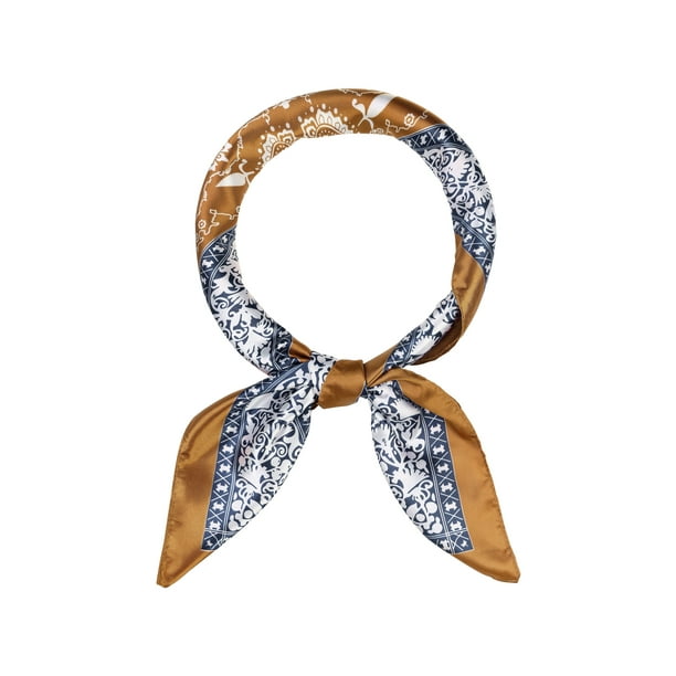 INSPIRE CHIC Mujeres Pañuelo de Satén Cuadrado 35" Gran Pañuelo de Seda con Diseño Paisley para el Cabello, Envoltura para Dormir, Bandanas 90x90cm/35.4x35.4" Caramelo