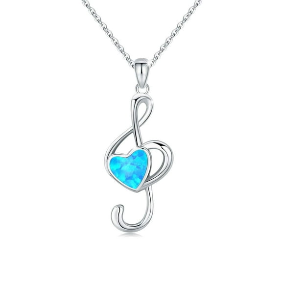 Midir&Etain Gifts for Music Lovers Musical Note Necklace 925 Sterling Silver Opal Music Necklace Treble Clef Piano Necklace Music Jewelry Gifts for Women Mom