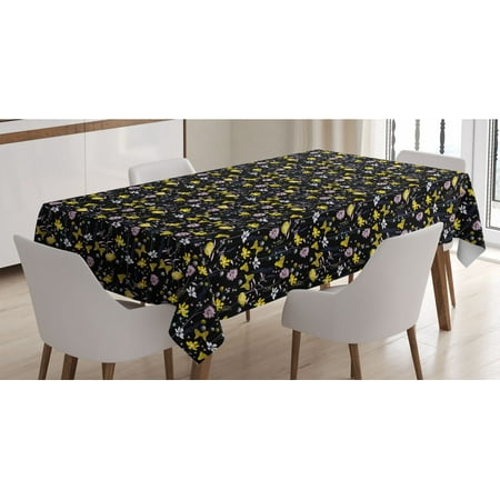 

Forest Tablecloth Butterflies Blow Flower Lilly Botany Enchanted Nature Meadow Rectangle Satin Table Cover Accent for Dining Room and Kitchen 60 X 90 Charcoal Grey Pink and Yellow by Ambesonne