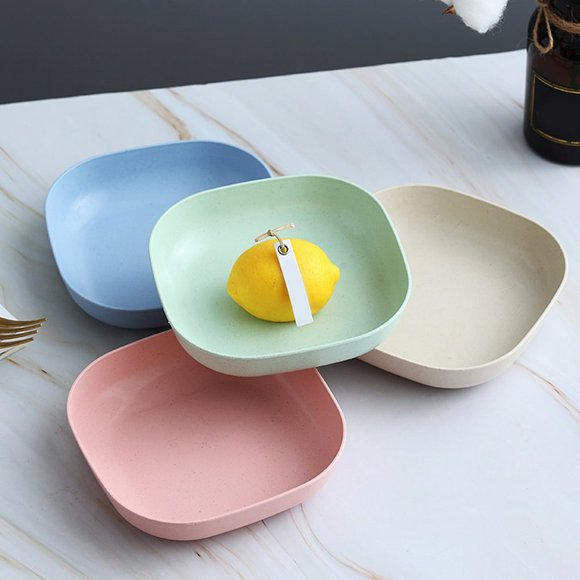 Household Wheat Straw Unbreakable Snacks Fruit Bones Plate Square Salad Bowl