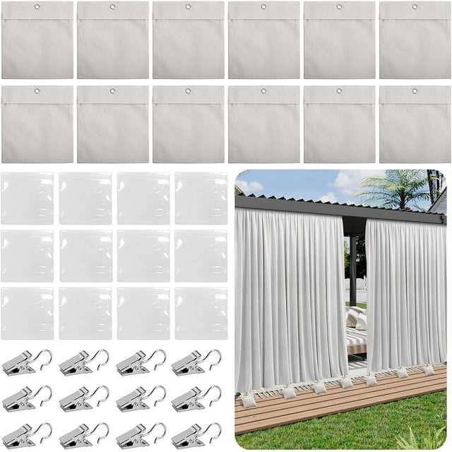 HUGFEGWE Lot de 12 Sacs de Poids pour Rideaux d'Extérieur, Sac de Sable pour Rideaux de Patio avec Sacs Scellés et Pinces, Sacs Lestés Réutilisables pour Draperies pour Maison, Pergola, Gazebo, Véranda avant (Gris) AZ824-0521