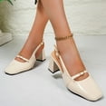 thumbnail image 5 of Miluxas Slingback Heels Closed Square Toe Pumps Strappy Low Short Chunky Block Dress Shoes for Women Ladies Wedding Prom formal Heels Cute Dressy Thick Pumps Shoes Beige 9(42), 5 of 9