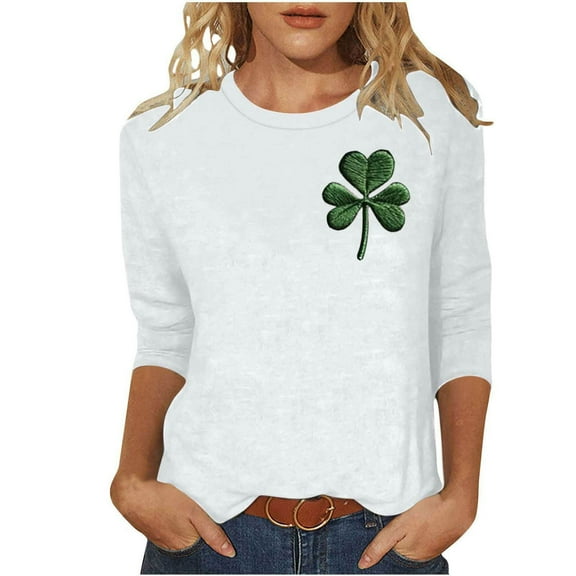 LIaqionyy St Patrick's Day Women Shamrock Graphic T-Shirt 3/4 Sleeve Crewneck Loose Casual Festival Tops