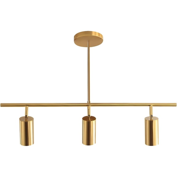 KCO Lighting Linear Pendant Light Ceiling Track Spotlight Gold 3-Light with Rods Adjustable Hanging Lighting Fixture