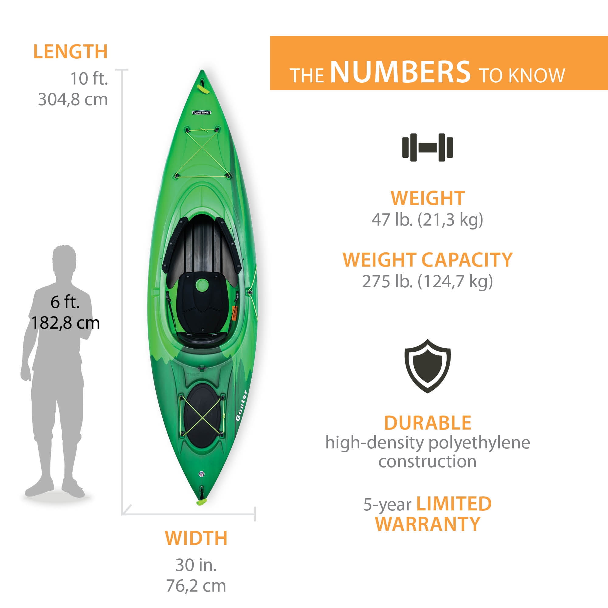 Lifetime Guster 10 ft Sit-Inside Kayak with Paddle, Emerald Fusion (91246)