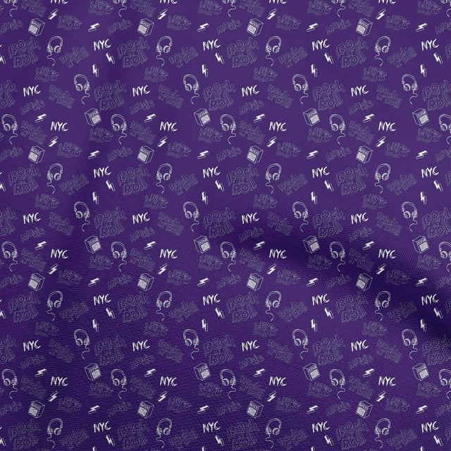 oneOone Tissu Popeline Coton Violet Rock Musique Matériel de Robe Tissu Imprimé Tissu au Mètre 56 Pouces de Large